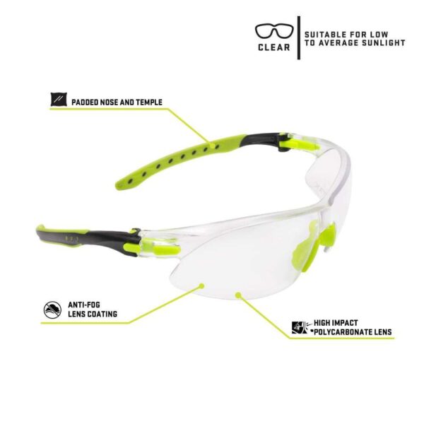 Allen ULTRX Keen Youth Safety Glasses Lime Green with Clear Lenses - Precision Shot Firearms