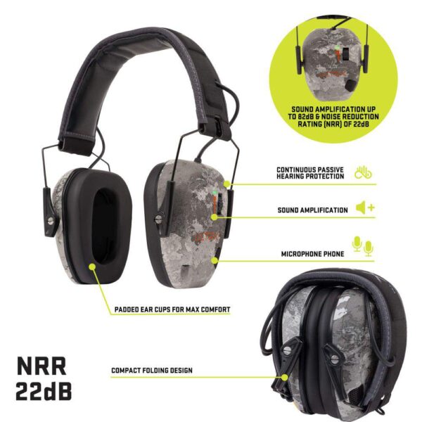 Allen ULTRX Bionic Electronic Ear Muffs 22dB Veil Tac Grey Camo - Precision Shot Firearms