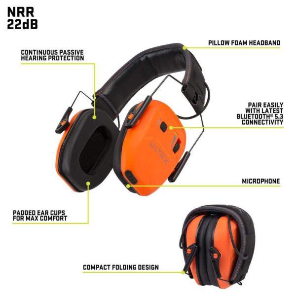 Allen ULTRX Bionic Bluetooth Passive Ear Muffs 22dB Brave Orange - Precision Shot Firearms
