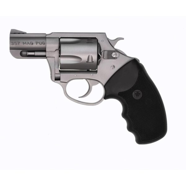 Charter Arms .357 Mag Pug Handgun .357 Mag 5rd Capacity 2.2" Barrel Silver with Full Size Black Grip - Precision Shot Firearms