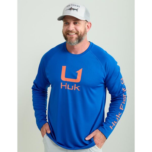 Huk Icon Crew Long Sleeve Shirt Ocean Blue L - Precision Shot Firearms