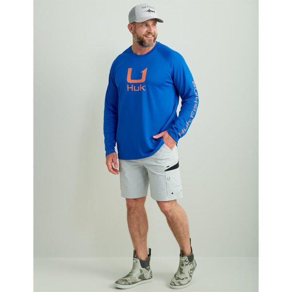 Huk Icon Crew Long Sleeve Shirt Ocean Blue L - Precision Shot Firearms
