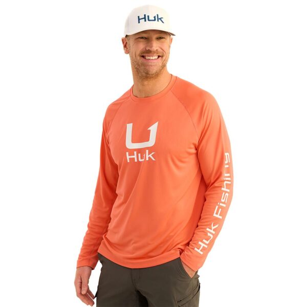 Huk Icon Crew Long Sleeve Shirt Fresh Salmon XL - Precision Shot Firearms