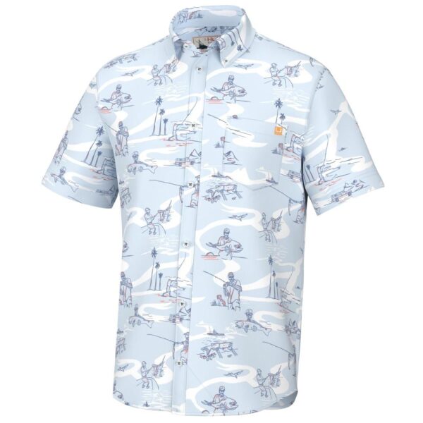 Huk Fish Bones Kona Short Sleeve Shirt Ice Water M - Precision Shot Firearms