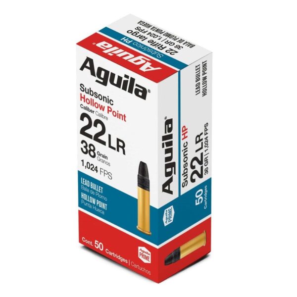 Aguila Subsonic Rimfire Ammunition .22 LR 38 gr. HP 1024 fps 50/ct - Precision Shot Firearms