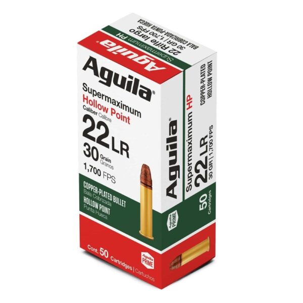 Aguila Super Maximum Rimfire Ammuntion .22 LR 30 gr HP 1700 fps 50/rd - Precision Shot Firearms