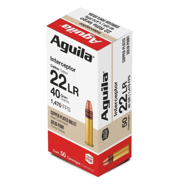 Aguila Interceptor Rimfire Ammunition .22 LR 40 gr CPSP 1470 fps 50/ct - Precision Shot Firearms