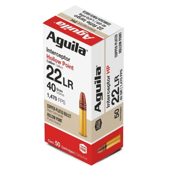 Aguila Interceptor Rimfire Ammunition .22 LR 40 gr HP 1470 fps 50/ct - Precision Shot Firearms