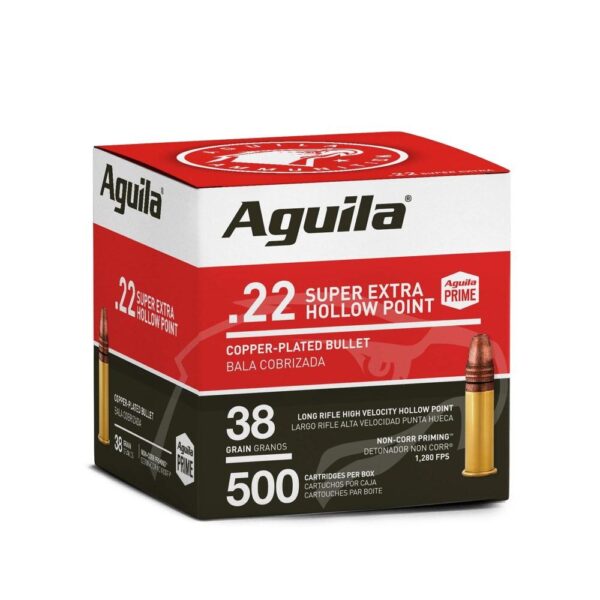 Aguila Super Extra High Velocity Rifle Ammunition .22 LR 38 gr CPHP 1280 fps 500/ct - Precision Shot Firearms
