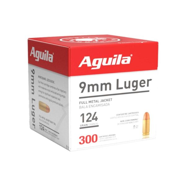Aguila Handgun Ammuntion 9mm Luger 124 gr FMJ 1115 fps 300/ct - Precision Shot Firearms