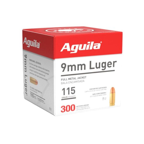 Aguila Handgun Ammuntion 9mm Luger 115 gr FMJ 1150 fps 300/ct - Precision Shot Firearms