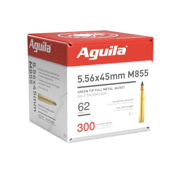 Aguila M855 Green Tip Rifle Ammunition 5.56mm 62gr FMJBT 3150 fps 300/ct - Precision Shot Firearms