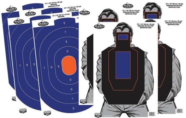 Birchwood Casey Dirty Bird Combo 12"x18" 4-Blue/Orange Oval & 4-Bad Guy IPSC Silhouette - Precision Shot Firearms