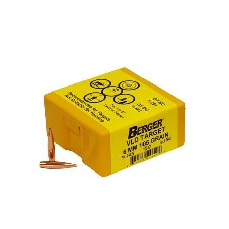 Berger Match Grade Target Bullets 6mm .243" 105 gr VLD TARGET 100/box - Precision Shot Firearms