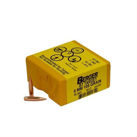 Berger Match Grade Target Bullets 6mm .243" 108 gr BT TARGET 100/box - Precision Shot Firearms