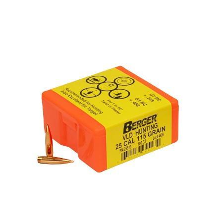 Berger Match Grade Hunting Bullets .25 cal .257" 115 gr VLD HUNTER 100/box - Precision Shot Firearms