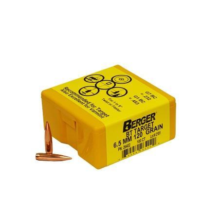 Berger Match Grade Target Bullets 6.5mm .264" 120 gr BT TARGET 100/box - Precision Shot Firearms