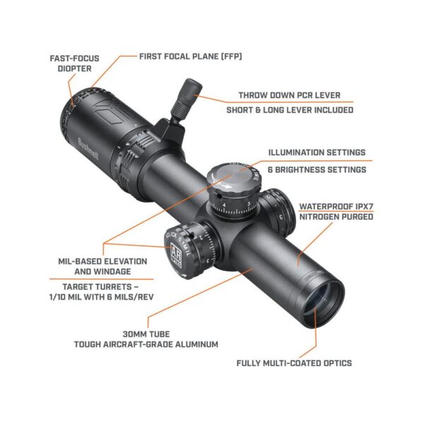 Bushnell AR Rifle Scope - 1-4x24mm Illuminated BTR-1 Reticle Black Matte - Precision Shot Firearms