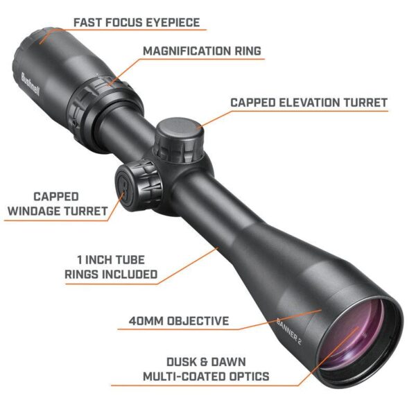 Bushnell Banner 2 Rifle Scope 3-9x40 1" SFP DOA Quick Ballistic Non Illum. Black with Rings - Precision Shot Firearms