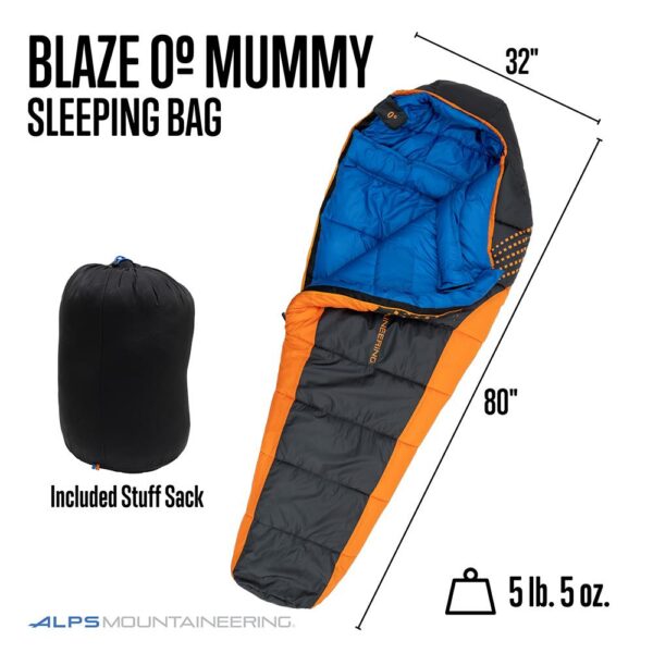 Alps Mountaineering Blaze 0° Regular Sleeping Bag 32x80 Charcoal/Orange - Precision Shot Firearms