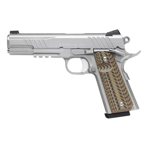 Savage 1911 Gov't Style Handgun .45 Auto 8rd Magazines (2) 5" Barrel Stainless Steel with Rail - Precision Shot Firearms
