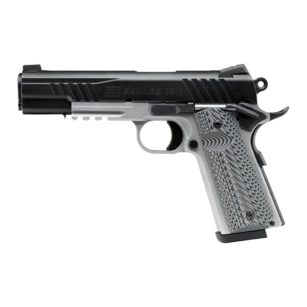 Savage 1911 Gov't Style Handgun .45 Auto 8rd Magazines (2) 5" Barrel Black and Stainless with Rail - Precision Shot Firearms