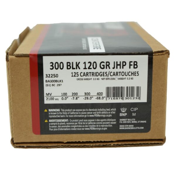 Barnes Ammunition Centerfire Rifle .300 Blackout 120gr HPFB 2100 fps 125/ct (Bulk) - Precision Shot Firearms