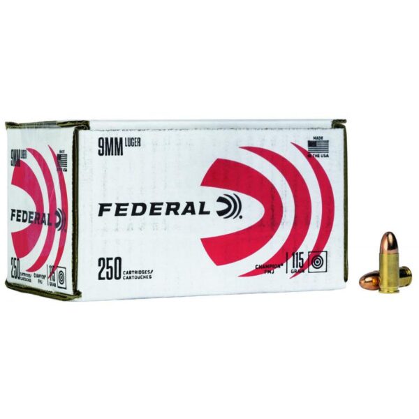 Federal Champion Training Handgun Ammuntion 9mm Luger 115 gr FMJ 1125fps 250/ct (Bulk) - Precision Shot Firearms