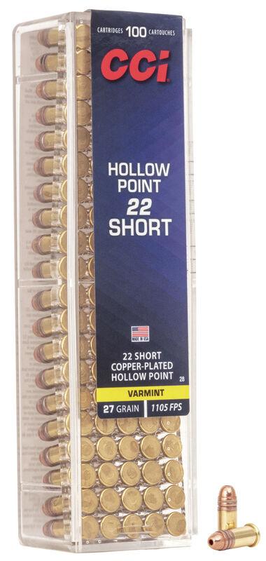 CCI Short Hollow Point Rimfire Ammunition .22 Short 27 gr CPHP 1105 fps 100/ct - Precision Shot Firearms
