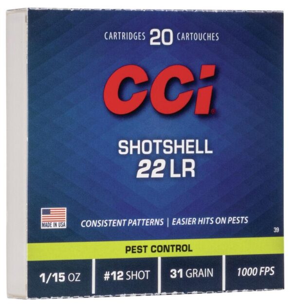 CCI Rimfire Shotshell Ammunition .22 LR 1/15 oz #12 31 gr 1000 fps 20/ct - Precision Shot Firearms