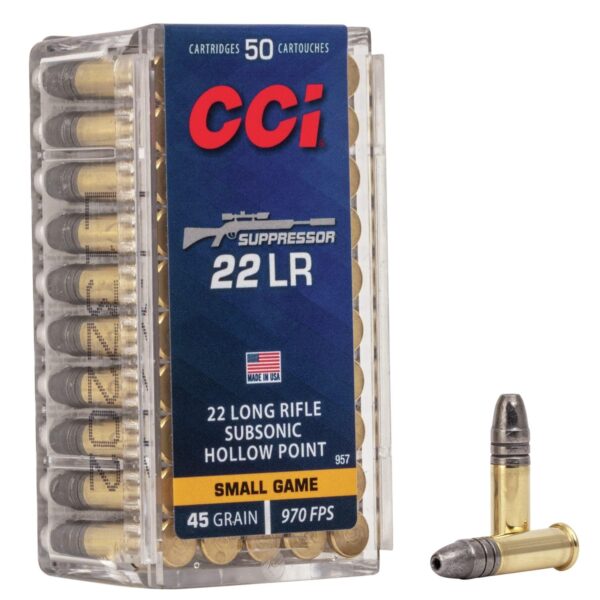 CCI 22 Suppressor Rimfire Ammuntion .22 LR 45 gr JHP 970 fps 50/ct - Precision Shot Firearms