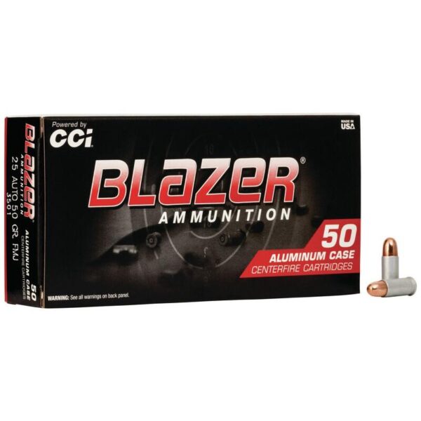 CCI Blazer Aluminum Handgun Ammunition .25 ACP 50 gr FMJ 755 fps 50/box - Precision Shot Firearms