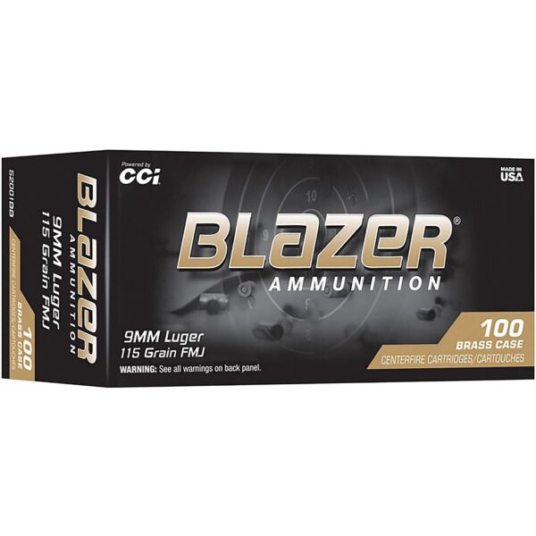 CCI Blazer Brass Handgun Ammunition 9mm Luger 115gr FMJ 1145 fps 100/ct Bulk Pack - Precision Shot Firearms