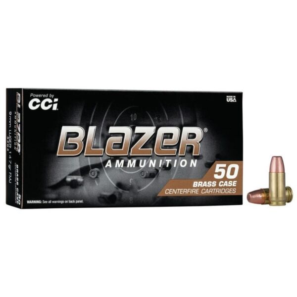 CCI Blazer Brass Reduced Recoil Handgun Ammunition 9mm Luger 100 gr FMJ 1130 fps 50/ct - Precision Shot Firearms