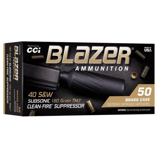 CCI Blazer Brass Clean-Fire Suppressor Handgun Ammunition .40 S&W 180gr TMJ 970 fps 50/ct - Precision Shot Firearms
