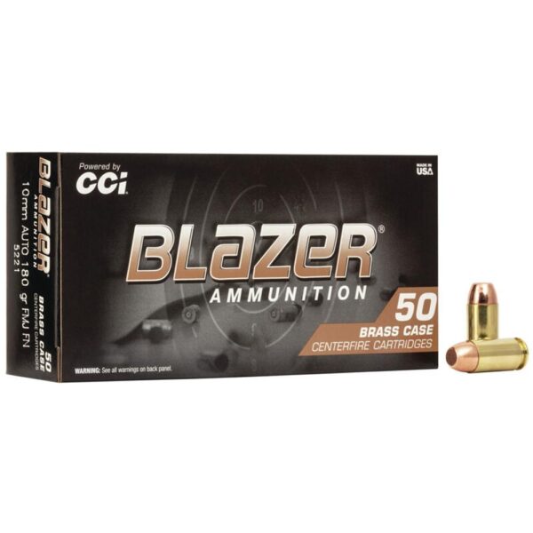 CCI Blazer Brass Handgun Ammunition 10mm Auto 180 gr FMJ 1200 fps 50/ct - Precision Shot Firearms
