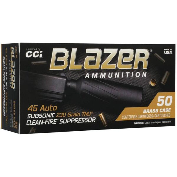 CCI Blazer Brass Clean-Fire Suppressor handgun Ammunition .45 Auto 230gr TMJ 800 fps 50/ct - Precision Shot Firearms