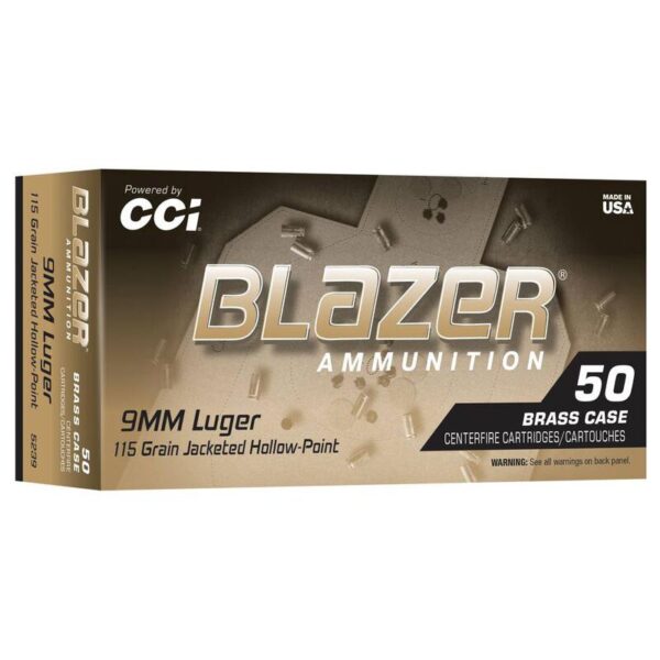 Blazer Brass Handgun Ammunition 9mm Luger 115gr JHP 1145 fps 50/ct - Precision Shot Firearms