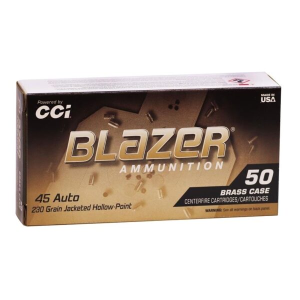 Blazer Brass Handgun Ammunition .45 Auto 230gr JHP 850 fps 50/ct - Precision Shot Firearms