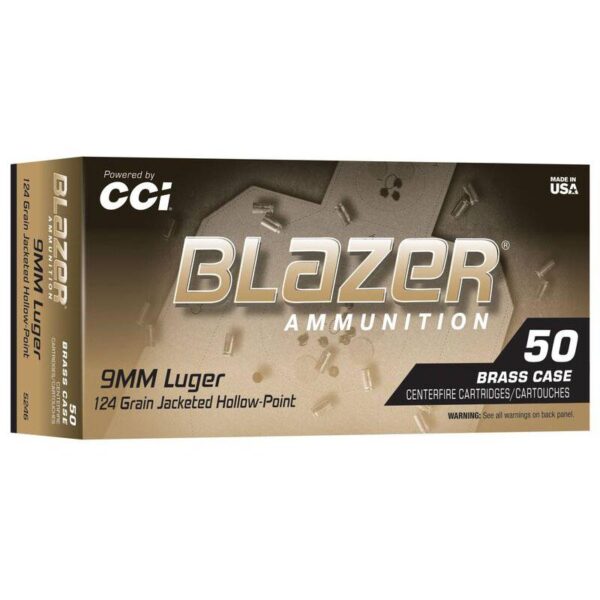CCI Blazer Brass Handgun Ammunition 9mm Luger 124gr FMJ 1100 fps 50/ct - Precision Shot Firearms