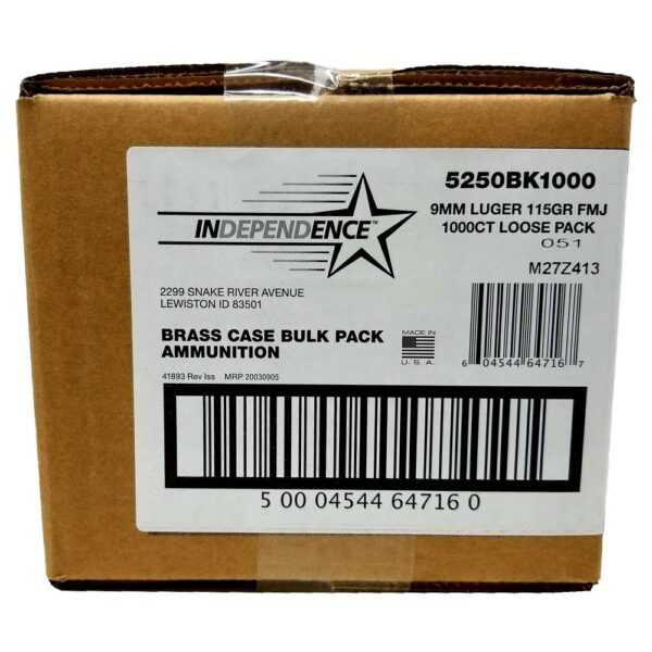 CCI Independence Handgun Ammunition 9mm Luger 115 gr FMJ 1145 fps 1000/ct (Loose Pack) - Precision Shot Firearms
