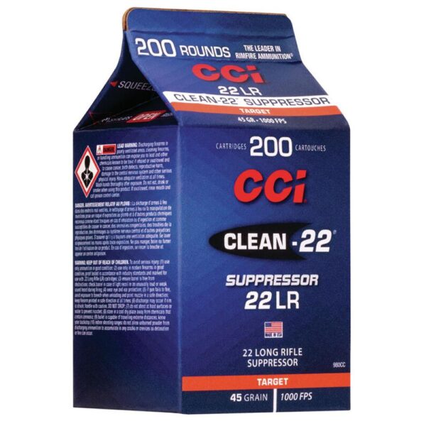 CCI Clean-22 Suppressor Rimfire Ammunition .22 LR 45 gr LRN 1000 fps 200/ct - Precision Shot Firearms