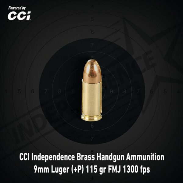 CCI Independence Brass Handgun Ammunition 9mm Luger (+P) 115 gr FMJ 1300 fps 1000/ct (Bulk) - Precision Shot Firearms