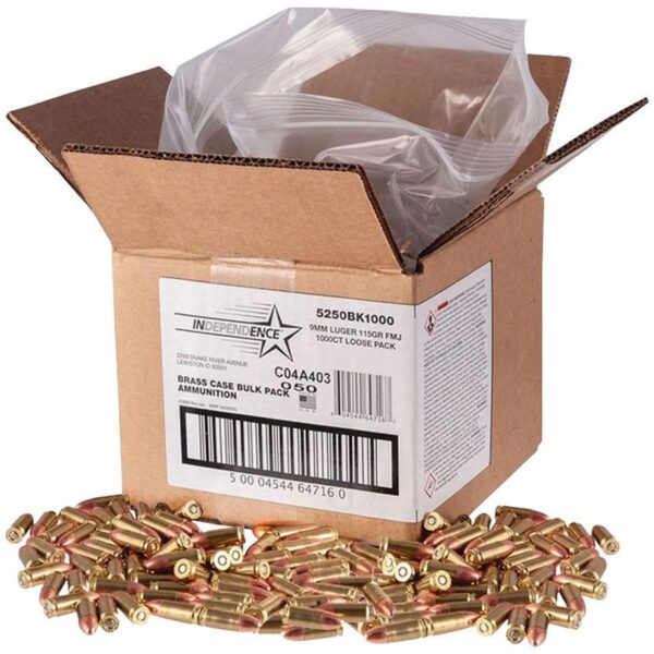 CCI Independence Brass Handgun Ammunition 9mm Luger (+P) 115 gr FMJ 1300 fps 1000/ct (Bulk) - Precision Shot Firearms