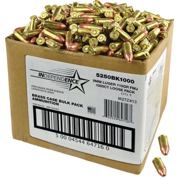 CCI Independence Brass Handgun Ammunition 9mm Luger (+P) 115 gr FMJ 1300 fps 1000/ct (Bulk) - Precision Shot Firearms