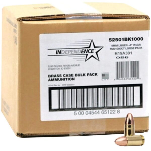 CCI Independence Brass Handgun Ammunition 9mm Luger (+P) 115 gr FMJ 1300 fps 1000/ct (Bulk) - Precision Shot Firearms