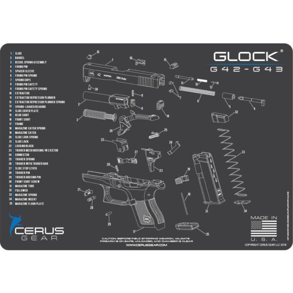 Cerus Gear 12x17 Glock 42-43 Schematic ProMat - Gray - Precision Shot Firearms