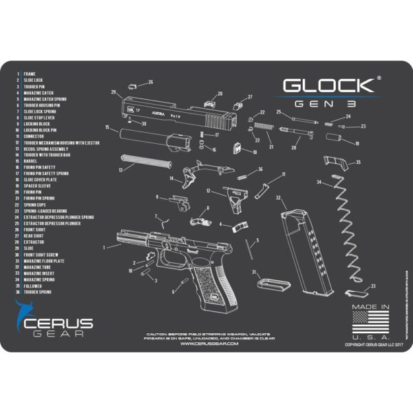 Cerus Gear 12x17 Glock Gen3 Schematic ProMat - Gray - Precision Shot Firearms