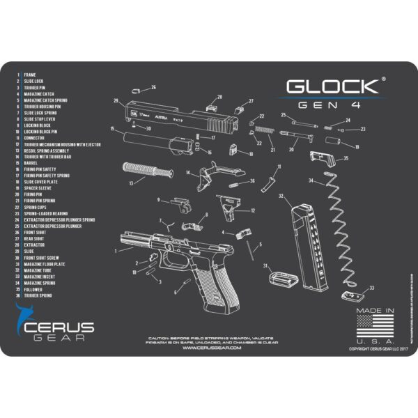 Cerus Gear 12x17 Glock G4 Schematic Promat - Gray - Precision Shot Firearms