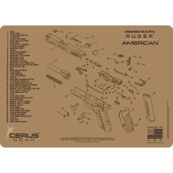 Cerus Gear Ruger American Handgun Schematic Cleaning Mat 12x17 Coyote Brown - Precision Shot Firearms
